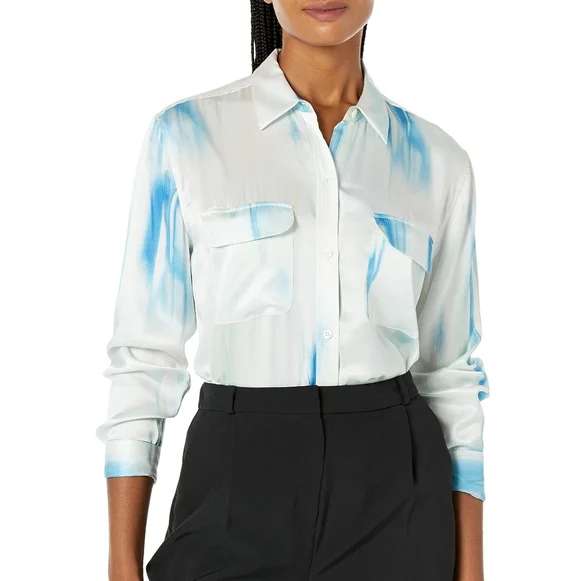 Equipment Silk Satin Blouse in Desert Blue Multi - Size M - Picture 1 of 4